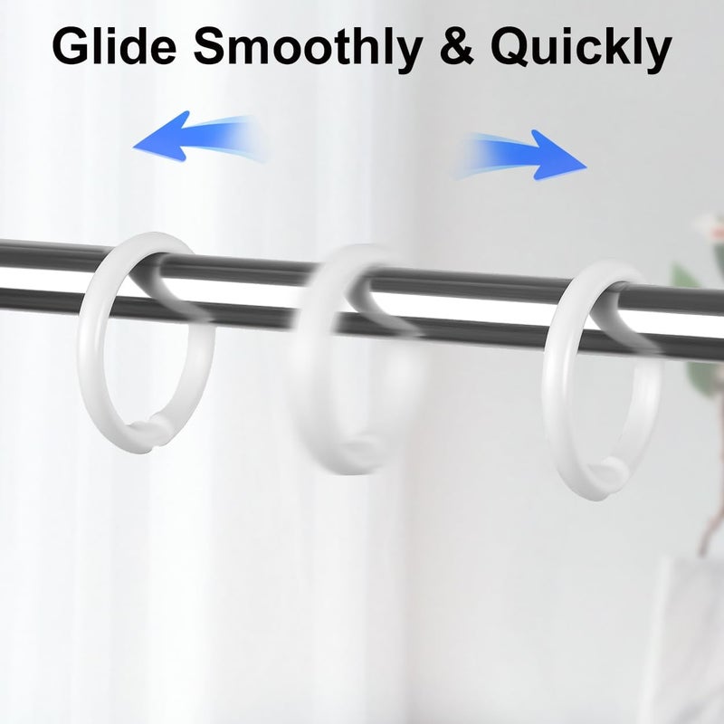 Kutesna 24PCS Shower Curtain Hooks,White Shower Curtain Rings,Plastic Shower Hooks,Easy to Snap Closure,Rust Proof Anti-Drop Shower Rings,Smooth Sliding Curtain Hooks for Bathroom Shower Rods Curtains - Image 3